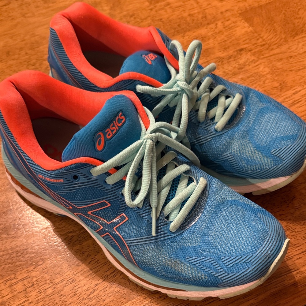 ASICS Turquoise and Coral Athletic Sneakers